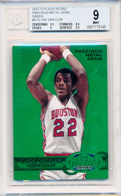 Upper Deck 2011-12 Fleer Retro Precious Metal Gems GREEN #PM-5 Clyde Drexler 3/10 / BGS Grade 9