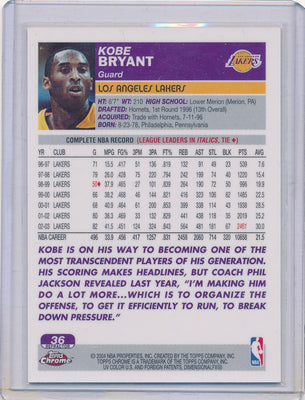 Topps 2003-2004 Chrome Refractor #36 Kobe Bryant