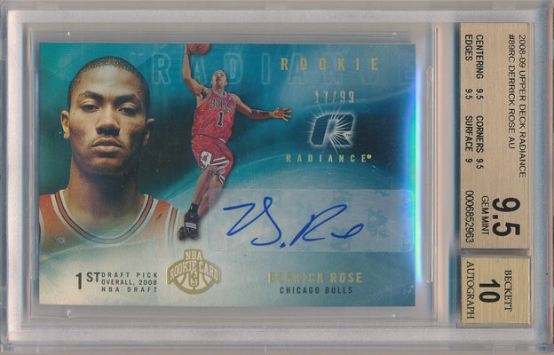 Upper Deck 2008-09 Radiance  Rookie Auto #89 Derrick Rose 17/99 / BGS Grade 9.5 / Auto Grade 10