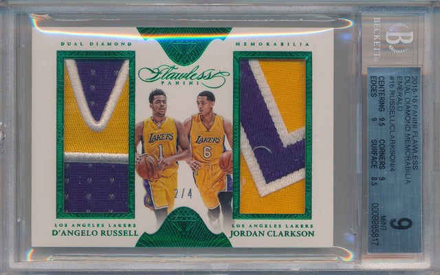 Panini 2015-2016 Flawless Emerald Dual Diamond Patches #DD-DRJC D'angelo Russell/ Jordan Clarkson 2/4 / BGS Grade 9