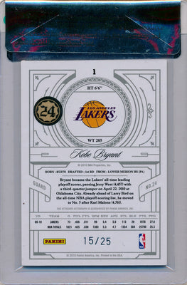 Panini 2010 National Treasures Century #1 Kobe Bryant 15/25 / Auto Grade 10