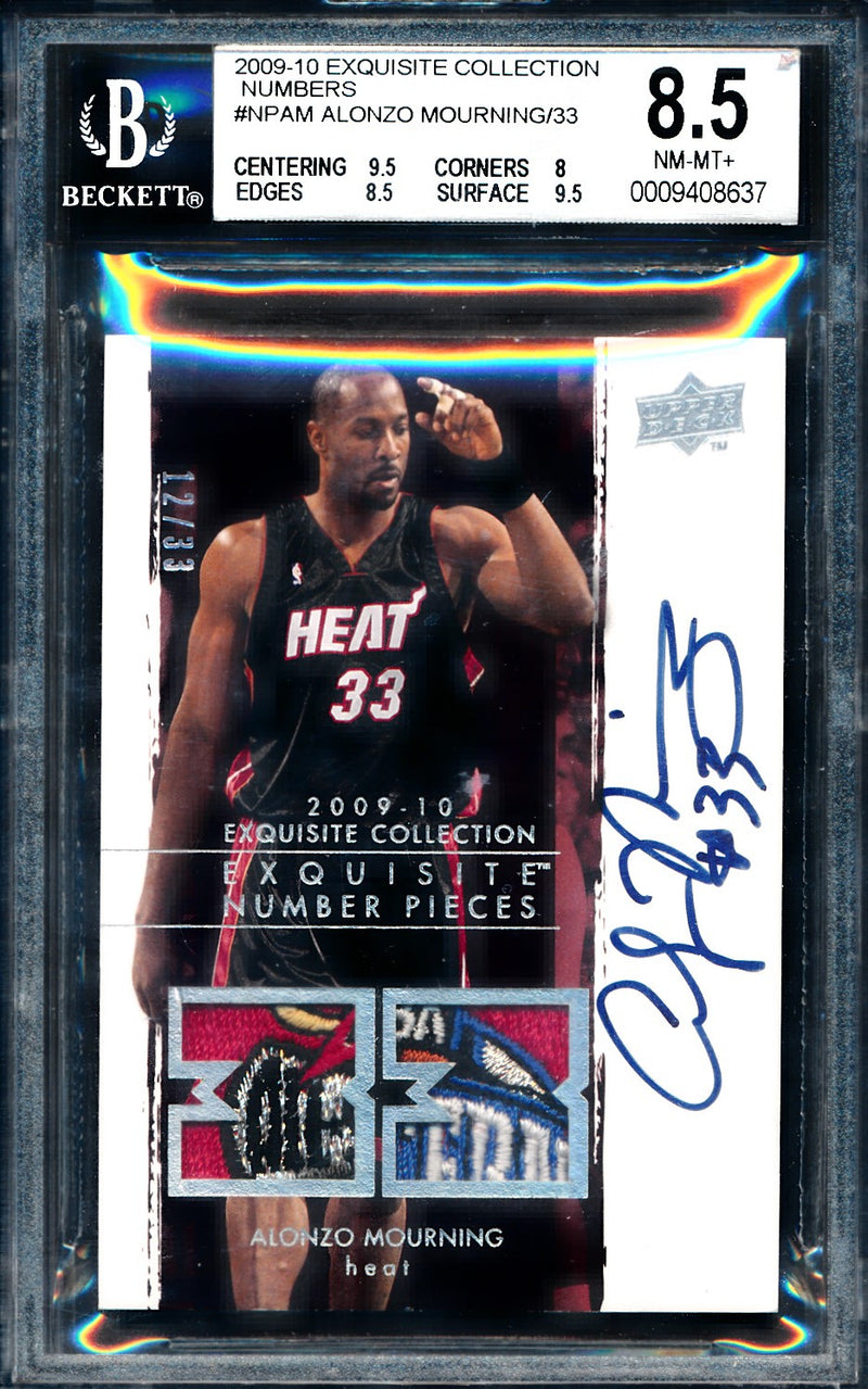Upper Deck 2009-2010 Exquisite Collection Numbers #NPAM Alonzo Mourning 12/33 / BGS Grade 8.5 / Auto Grade 10