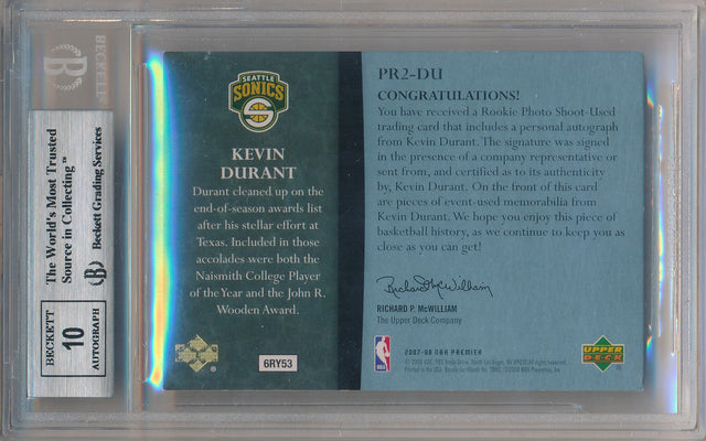 Upper Deck  2007-2008 UD Premier Premier Remnants #PR2-DU Kevin Durant 25/25 / BGS Grade 8.5 / Auto Grade 10