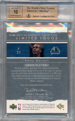 Upper Deck 2003-2004 Exquisite Collection Limited Logos #KG Kevin Garnett 56/75 / BGS Grade 9.5 / Auto Grade 10