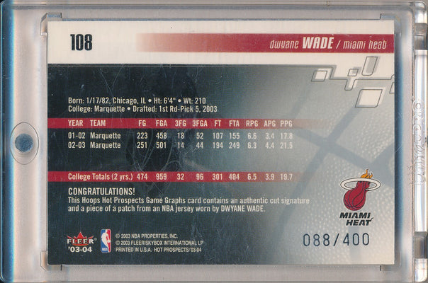 Fleer 2003-2004 Game Graphs Authentic Autograph #108 Dwyane Wade 88/400