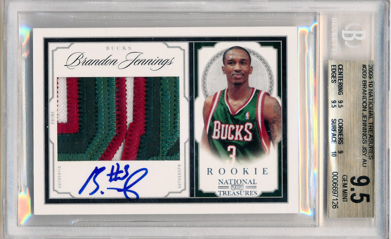 Panini 2009-2010 National Treasures Century Silver #209 Brandon Jennings 2/99 / BGS Grade 9.5 / Auto Grade 10