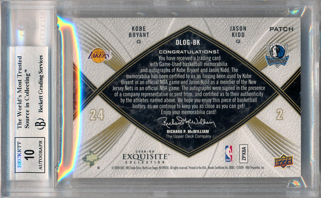 Upper Deck 2008-2009 Exquisite Collection Logoman Autographs Dual #DLOG-BK Kobe Bryant / Jason Kidd 1/1 / BGS Grade 9 / Auto Grade 10