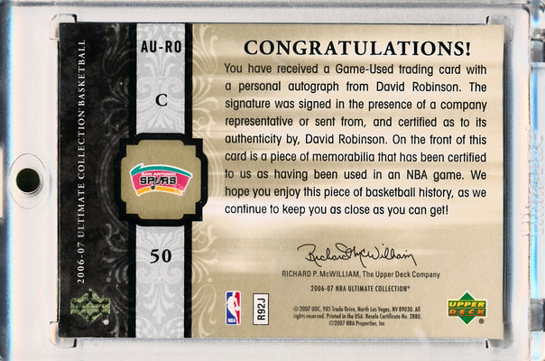 Upper Deck 2006-07 Ultimate Collection  Ultimate Jersey Autographs #AU-RO David Robinson 56/75