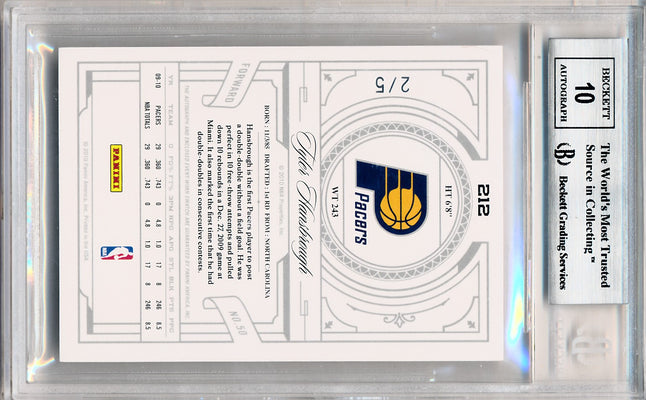 Panini 2009-2010 National Treasures Century Platinum #212 Tyler Hansbrough 2/5 / BGS Grade 9 / Auto Grade 10