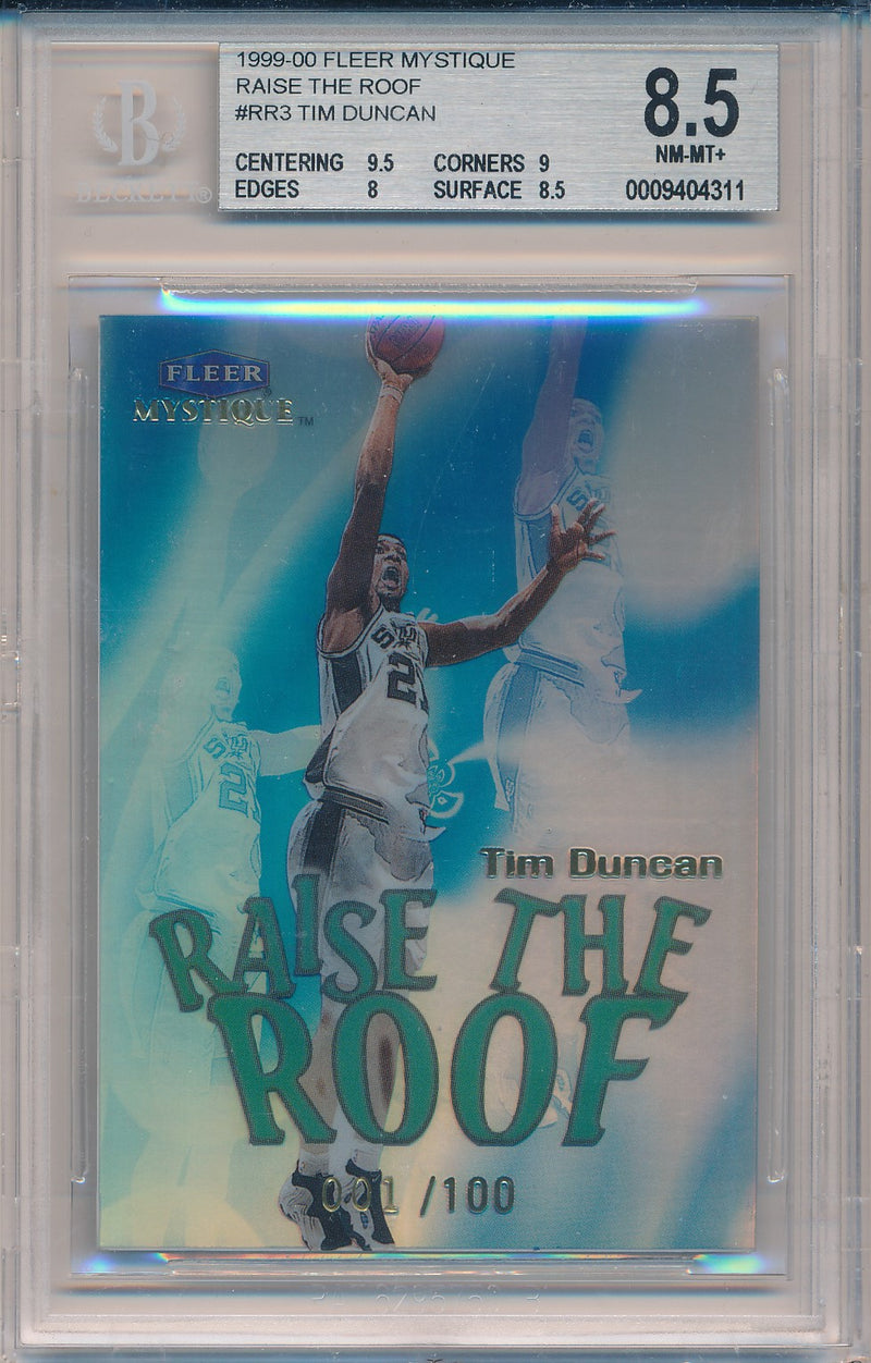 Fleer 1999-2000 Mystique Raise the Roof #3/10RR Tim Duncan 1/100 / BGS Grade 8.5