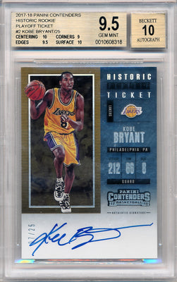 Panini 2017-2018 Contenders Historic Rookie Playoff Ticket #2 Kobe Bryant 7/25 / BGS Grade 9.5 / Auto Grade 10