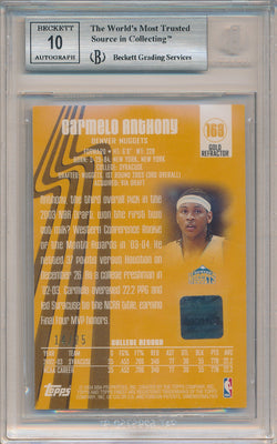 Topps 2003-2004 Finest Gold Refractors #163 Carmelo Anthony 14/25 / BGS Grade 9 / Auto Grade 10