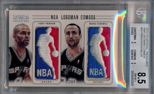 Panini 2012-2013 National Treasures NBA Logoman Combos #25 Tony Parker / Manu Ginobili 2/4 / BGS Grade 8.5