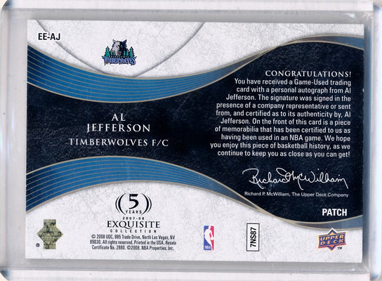 Upper Deck 2007-2008 Exquisite Collection Emblems Of Endorsement #EEAJ Al Jefferson 8/10