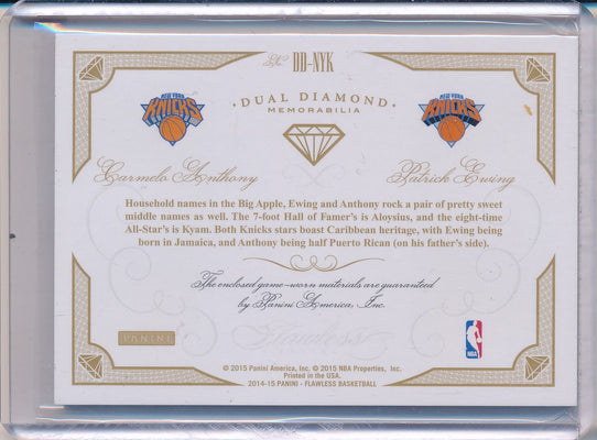 Panini 2014-2015 Flawless Emerald Dual Diamond Patches #DD-NYK Carmelo Anthony/ Patrick Ewing 2/5