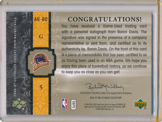 Upper Deck 2006-07 Ultimate Collection  Ultimate Jersey Autographs #AU-BD Baron Davis 22/75