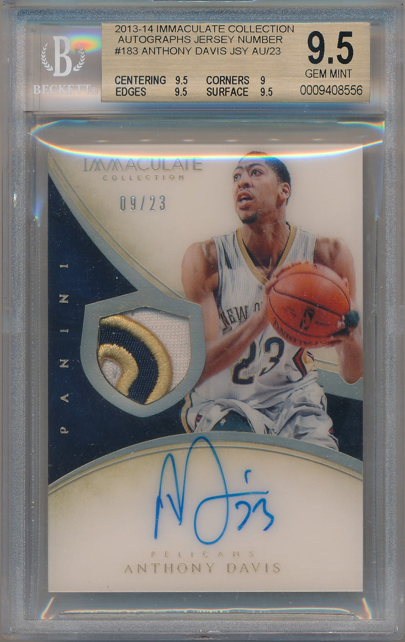 Panini 2013-2014 Immaculate Collection Autographs Jersey Numbers #183 Anthony Davis 9/23 / BGS Grade 9.5 / Auto Grade 10