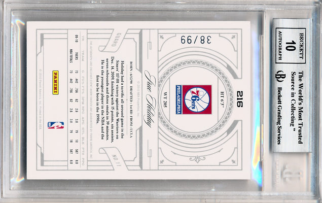 Panini 2009-2010 National Treasures Century Silver #216 Jrue Holiday 38/99 / BGS Grade 9 / Auto Grade 10