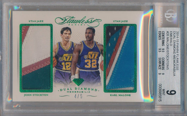 Panini 2014-2015 Flawless Emerald Dual Diamond Patches #DD-JAZZ John Stockton/ Karl Malone 4/5 / BGS Grade 9