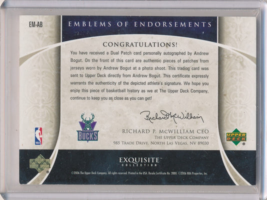 Upper Deck 2005-2006 Exquisite Collection Emblems Of Endorsement #EMAB Andrew Bogut 5/15