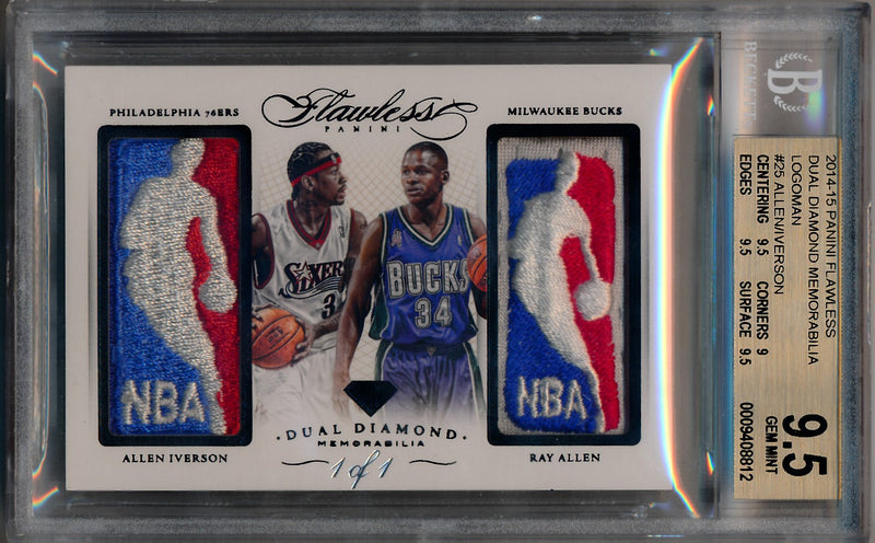 Panini 2014-2015 Flawless Basketball Dual Diamond Logoman #DD-2K1 Allen Iverson / Ray Allen 1/1 / BGS Grade 9.5