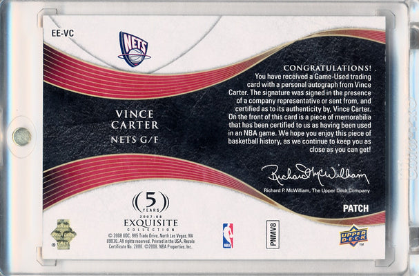 Upper Deck 2007-2008 Exquisite Collection Emblems Of Endorsement #EEVC Vince Carter 9/10