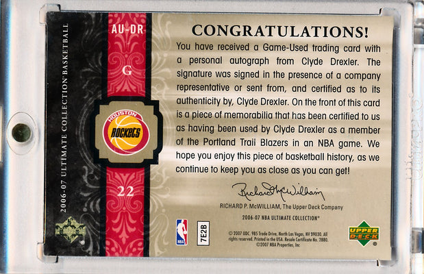 Upper Deck 2006-07 Ultimate Collection  Ultimate Jersey Autographs #AU-DR Clyde Drexler   57/75