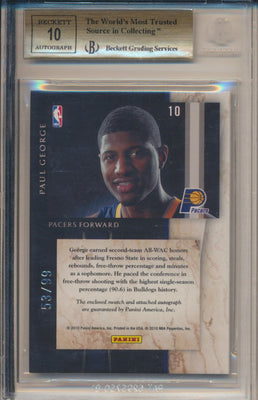 Panini 2010-2011 Limited Fresmen Jumbo Jersey Numbers Signatures #10 Paul George 53/99 / BGS Grade 9.5 / Auto Grade 10