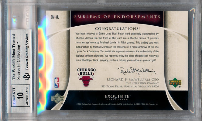 Upper Deck 2005-2006 Exquisite Collection Emblems Of Endorsement #EMMJ Michael Jordan 7/15 / BGS Grade 8.5 / Auto Grade 10