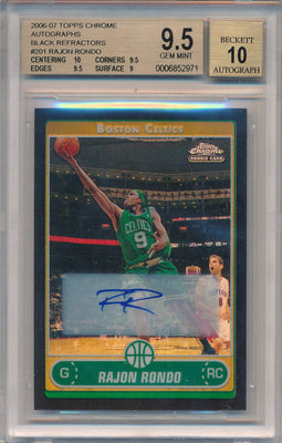 Topps 2006-07 Chrome Black Refractors Auto #201 Rajon Rondo  / BGS Grade 9.5 / Auto Grade 10