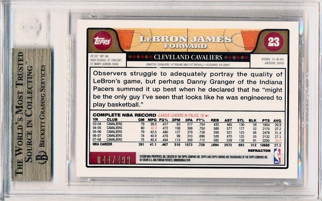 Topps 2008-2009 Chrome Orange Refractors #23 Lebron James 44/499 / BGS Grade 9.5