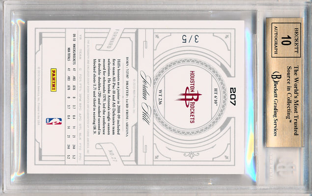 Panini 2009-2010 National Treasures Century Platinum #207 Jordan Hill 3/5 / BGS Grade 9.5 / Auto Grade 10