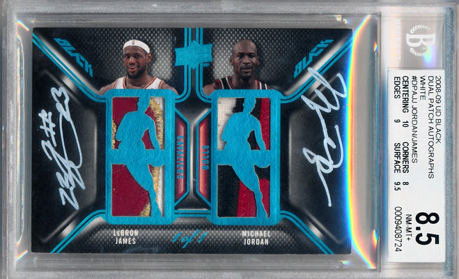 Upper Deck 2008-2009 Ud Black Dual Patch Autographs White #DPA-JJ Lebron James/ Michael Jordan 1/1 / BGS Grade 8.5 / Auto Grade 10