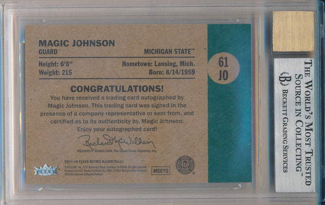 Fleer 2011-2012 Retro 1961 Auto #61JO Magic Johnson  / BGS Grade 9 / Auto Grade 10