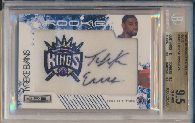 Panini  2009-2010 Rookies & Stars  Rookie Logo Patch Auto Blue #134 Tyreke Evans 3/10 / BGS Grade 9.5 / Auto Grade 10