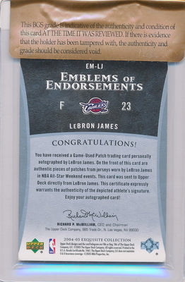 Upper Deck 2004-2005 Exquisite Collection Emblems Of Endorsement #LJ Lebron James 6/10 / Auto Grade 10