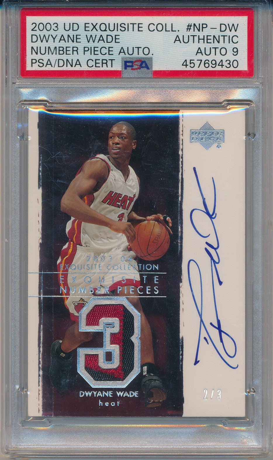 Dwyane Wade Number Piece Autograph #NP-DW front slab scan.