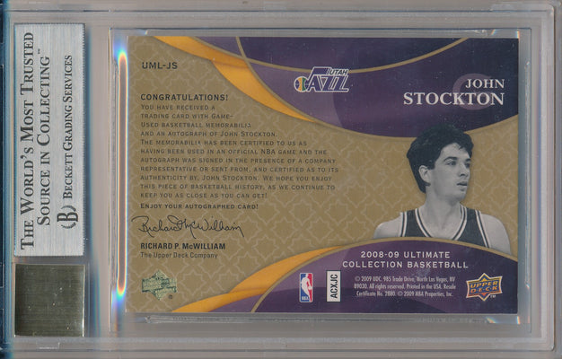 Upper Deck 2008-2009 Ultimate Collection Signature Materials Legends #UML-JS John Stockton  / BGS Grade 9 / Auto Grade 10