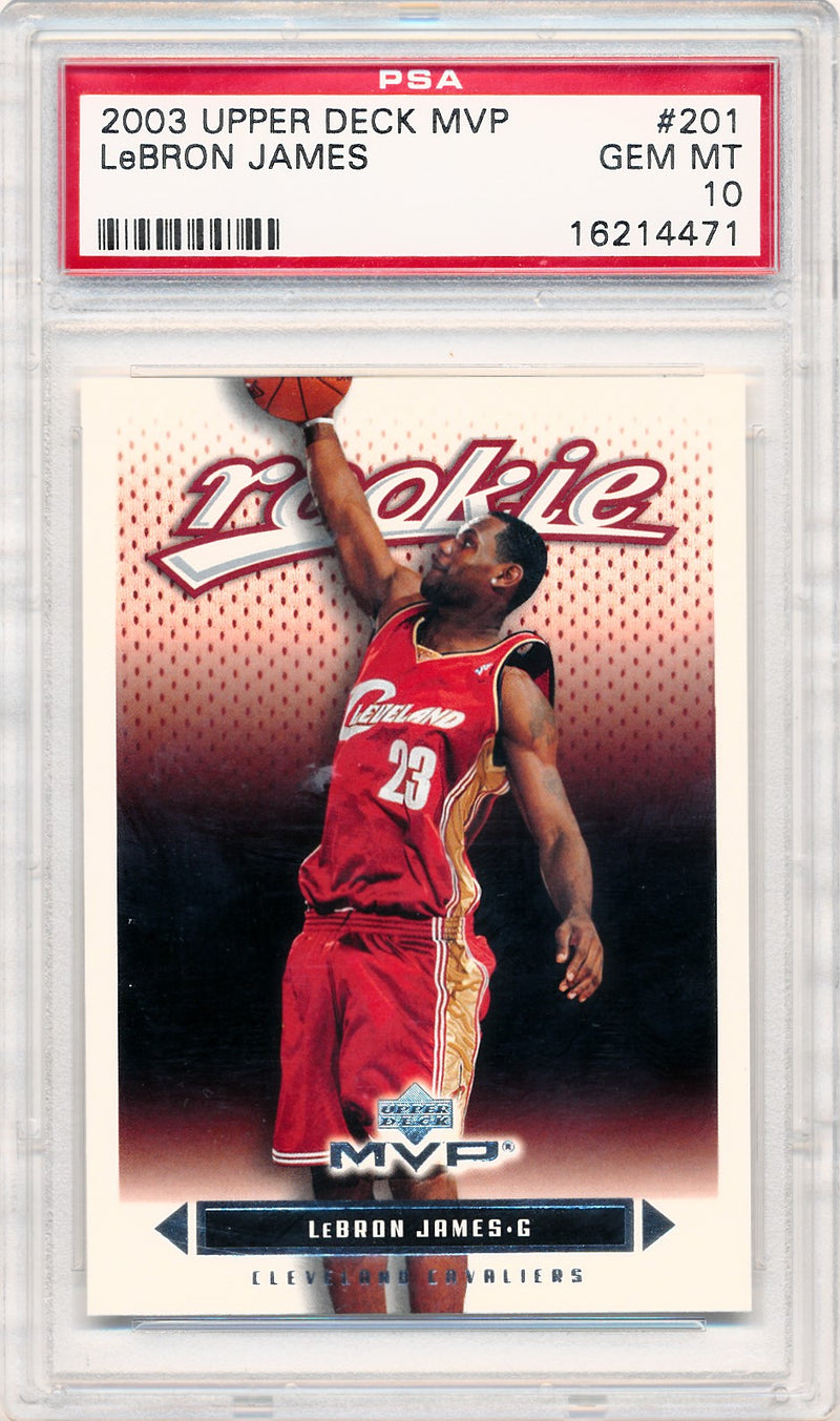 graded lebron james rookie cards Upper Deck 2003-2004 MVP Rookie Card #201 Lebron James / PSA Grade 10 – Mr. B's Collection