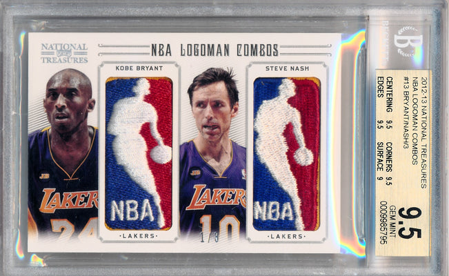 Panini 2012-2013 National Treasures NBA Logoman Combos #13 Kobe Bryant / Steve Nash 1/3 / BGS Grade 9.5