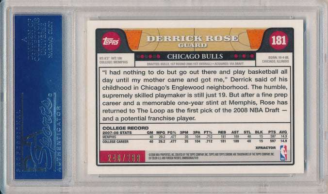 Topps 2008-09 Chrome X-Fractor #181 Derrick Rose 240/288 / PSA Grade 10