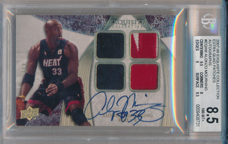 Upper Deck 2007-2008 Exquisite Collection Extra Gold Quad Patches #EQ-AM Alonzo Mourning 3/3 / BGS Grade 8.5 / Auto Grade 10