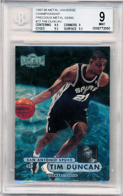 Skybox 1997-1998 Metal Universe Championship Precious Metal Gems #72 Tim Duncan 28/50 / BGS Grade 9