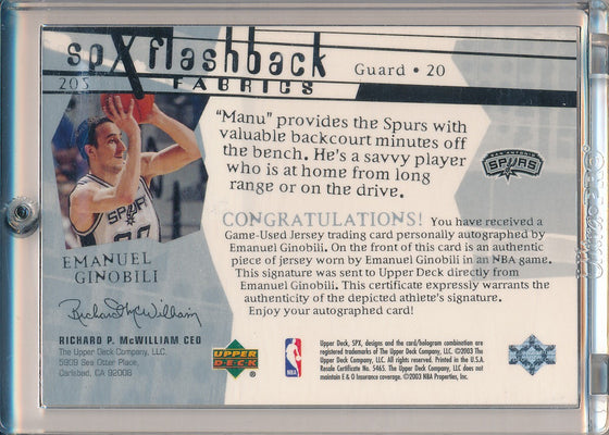 Upper Deck 2002-2003 Spx Flashback Fabrics #205 Manu Ginobili