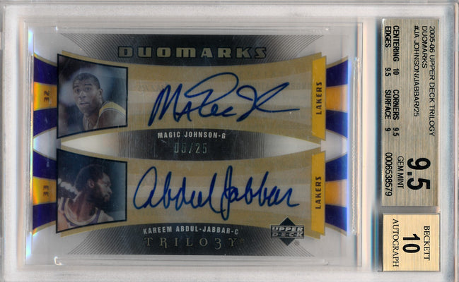 Upper Deck 2005-2006 Upper Deck Trilogy Duomarks #DM-JA Magic Johnson / Kareem Abdul Jabbar 5/25 / BGS Grade 9.5 / Auto Grade 10