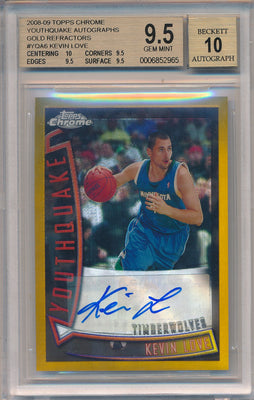 Topps 2008-09 Chrome Youthquake Autographs Gold Refractors #YQA6 Kevin Love 3/5 / BGS Grade 9.5 / Auto Grade 10