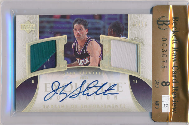 Upper Deck 2005-2006 Exquisite Collection Emblems Of Endorsement #EMJS John Stockton 2/15 / Auto Grade 10