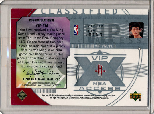 Upper Deck 2003-04 UD Glass VIP Access Jerseys #VIP-YM Yao Ming 13/25