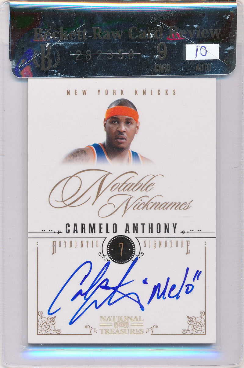 Panini 2010-2011 National Treasures Notable Nicknames  #5 Carmelo Anthony 3/10 / BGS Grade 9 / Auto Grade 10