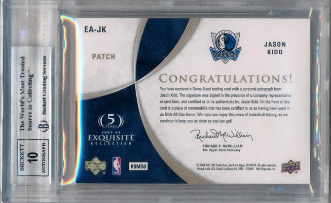 Upper Deck 2007-2008 Exquisite Collection Autographed Patches #EAJK Jason Kidd 21/35 / BGS Grade 9 / Auto Grade 10